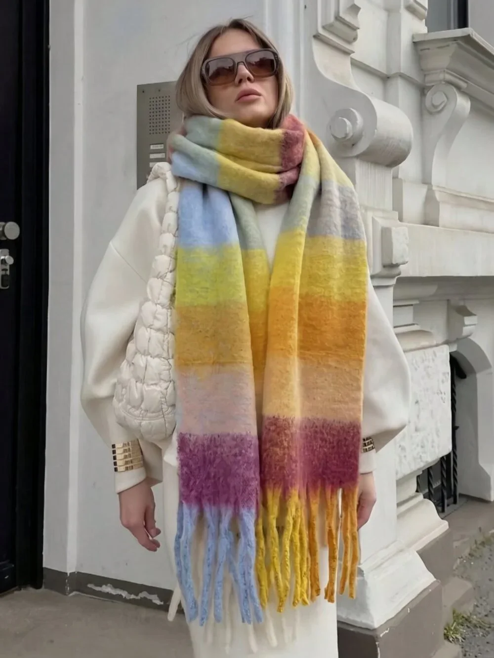 wamt Cozy Multicolor Plaid Women's Soft Thick Shawl scarf with tassels